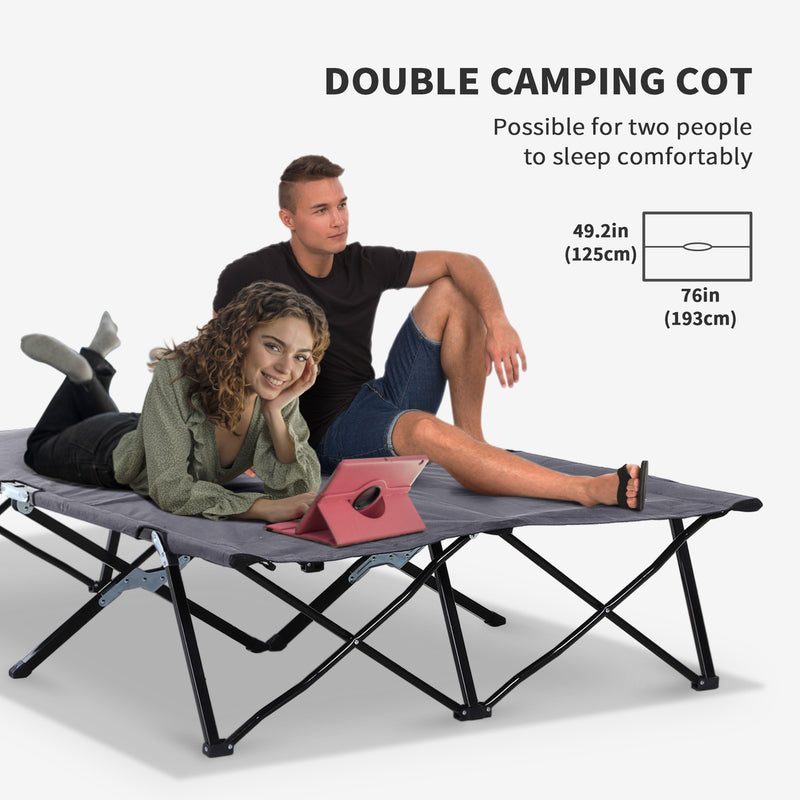 Double Folding Camping Bed for Two Adults Raised Off Ground Grey