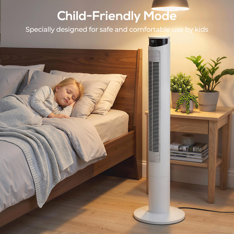 Tower Fan with Smart App Control and Quiet Sleep Mode for Home and Bedroom White AOSOM