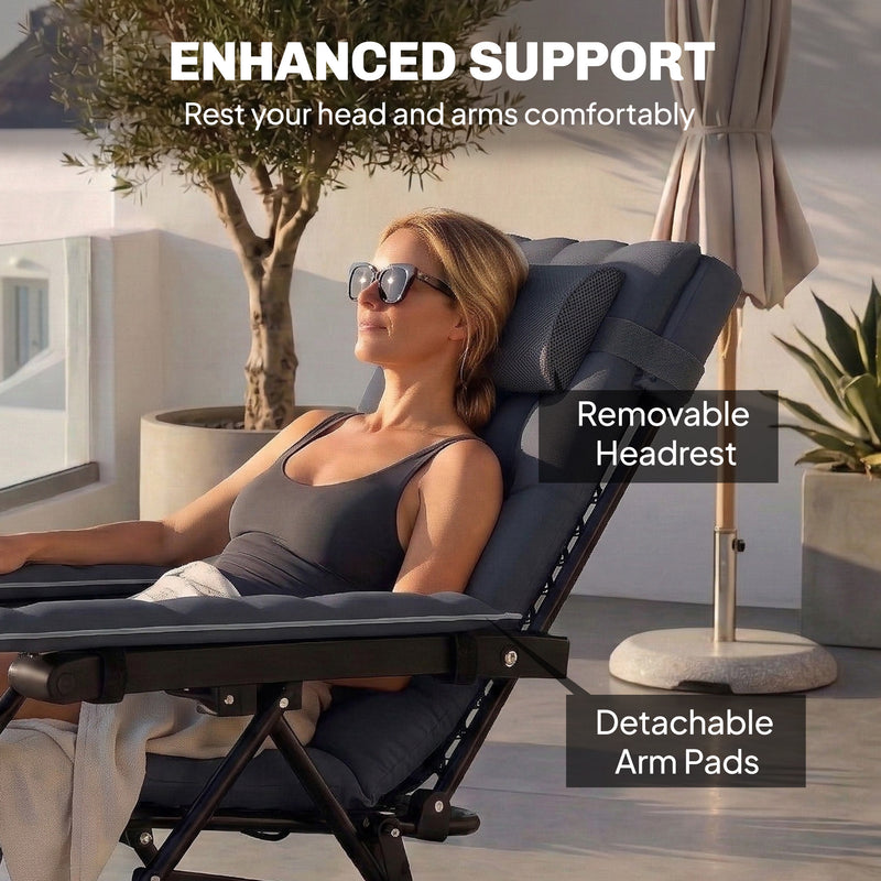 Zero Gravity Reclining Sun Lounger with Cushion and Side Tray for Garden Relaxation Dark Grey AOSOM