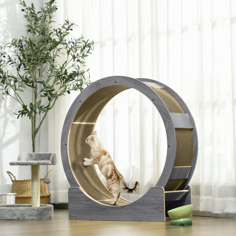 Grey Cat Exercise Wheel with Brake and Scratching Pads by PawHut