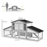 Large Wooden Rabbit Hutch with Run and Slide-Out Tray for Outdoor Use Light Grey