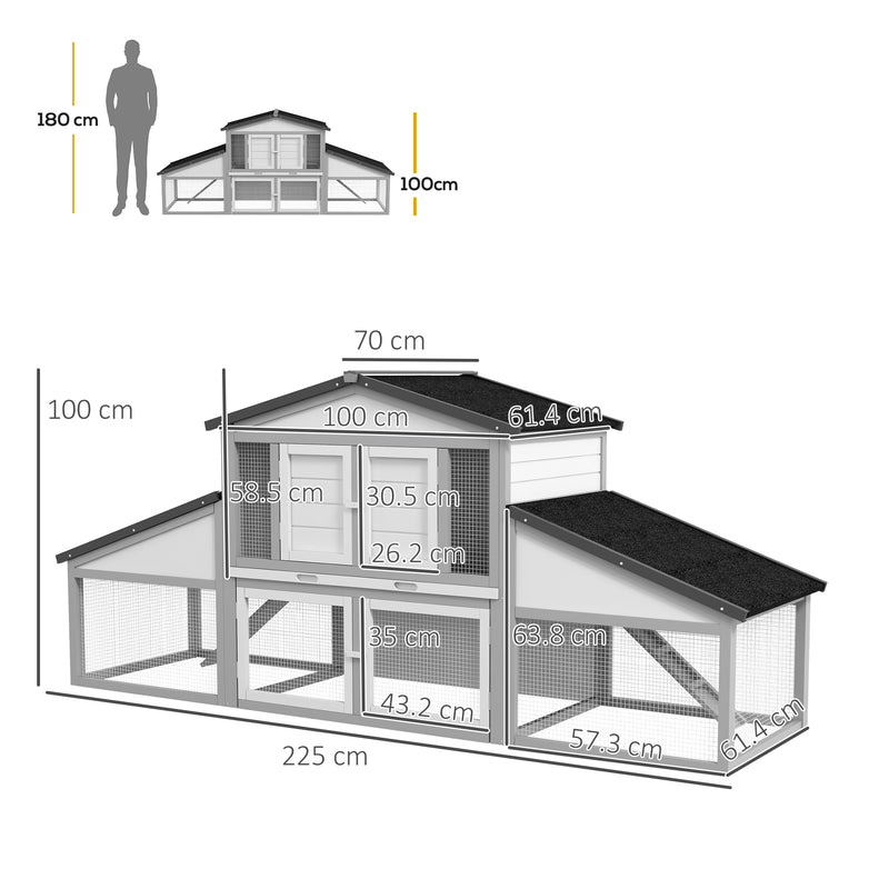Large Wooden Rabbit Hutch with Run and Slide-Out Tray for Outdoor Use Light Grey