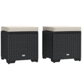 Set of 2 Rattan Storage Ottomans with Cushions for Garden Balcony and Poolside in Cream by Outsunny
