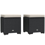 Set of 2 Rattan Storage Ottomans with Cushions for Garden Balcony and Poolside in Cream by Outsunny