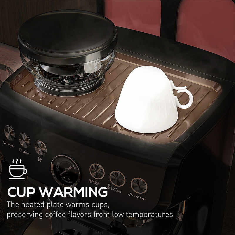 15 Bar Espresso Coffee Machine with Adjustable Grind and Milk Steamer for Home Use Black