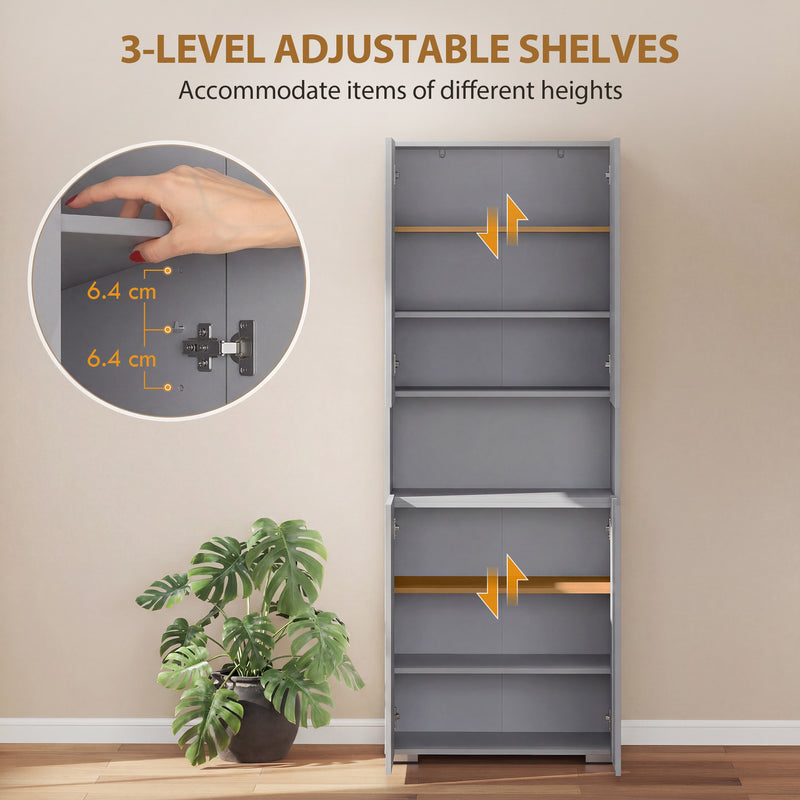 Tall Cupboard For Kitchen Storage with Adjustable Shelves and Soft Close Doors Modern Grey High Gloss 68x34x180cm