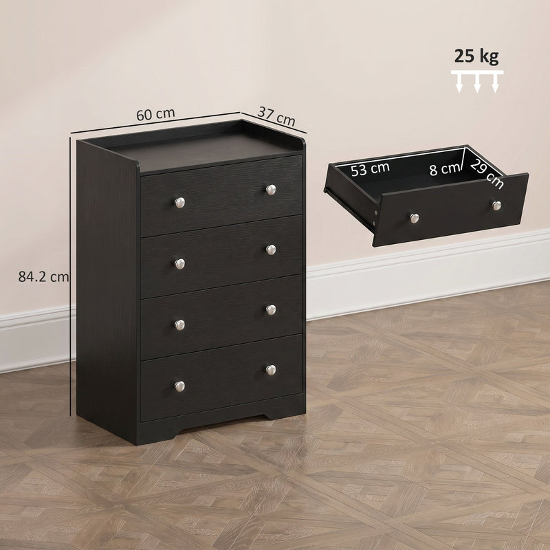 Slim Chest of Drawers for Small Bedrooms with Open Shelf and 4 Deep Drawers