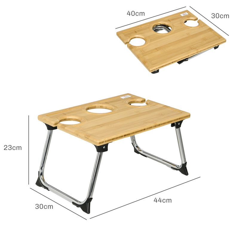 Portable Bamboo Picnic Table with Wine and Glass Holders for Outdoor Use, Natural AOSOM