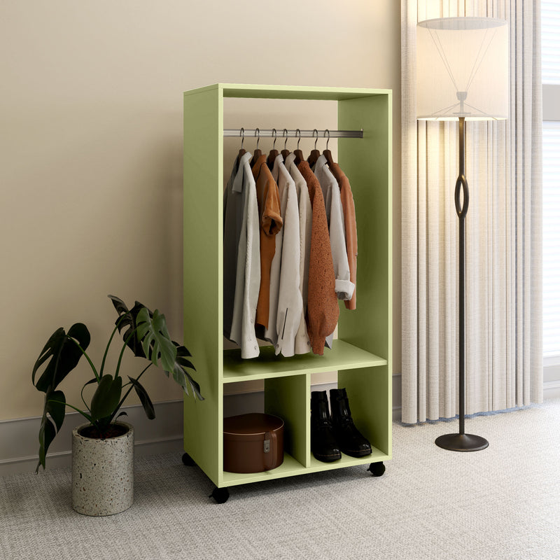 Green Small Open Wardrobe on Wheels with Clothes Rail and Shelves by HOMCOM