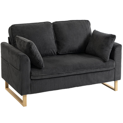 2 Seater Sofa for Everyday Relaxation with Thick Cushions and Soft Corduroy Dark Grey AOSOM