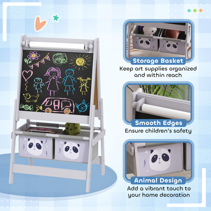 Childrens Activity Table Chair Set With Storage and Easel For Ages 3 to 8 Grey