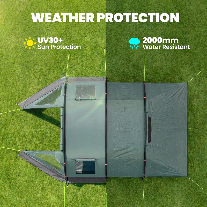 Outsunny Two Room Tunnel Tent Camping Tent for  3-4 Man with Windows, Covers, Carry Bag, for Fishing, Hiking, Sports, Green