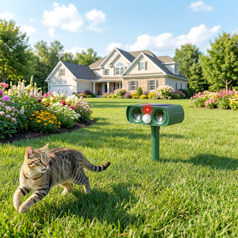 Solar Animal Repeller for Gardens with Ultrasonic Motion Sensor and Weatherproof Design Green Outsunny