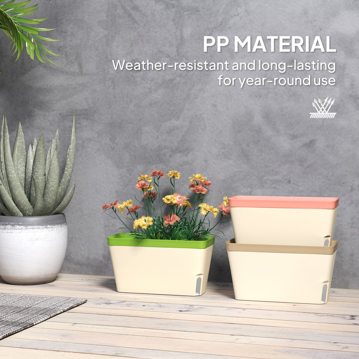 Set of 3 Self Watering Rectangular Planters 27cm with Water Level Window by Outsunny