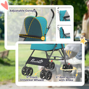 Pet Stroller for Small Dogs or Cats with Foldable Frame and Canopy Dark Green AOSOM