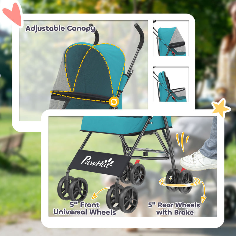 Pet Stroller for Small Dogs or Cats with Foldable Frame and Canopy Dark Green AOSOM
