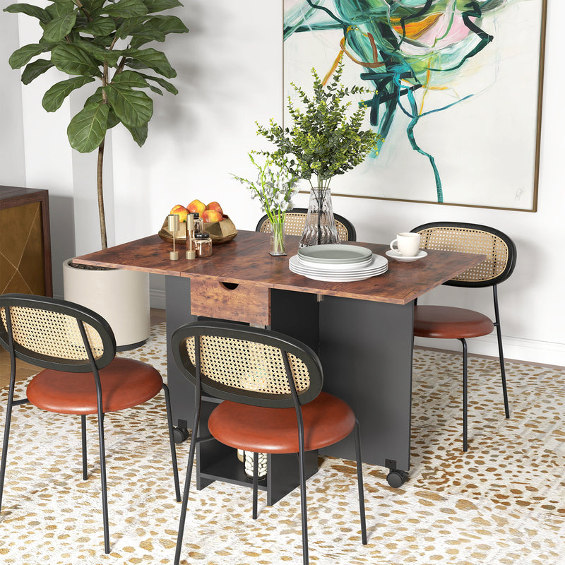 Folding Drop Leaf Dining Table with Drawer and Storage for Small Spaces Rustic Brown by HOMCOM
