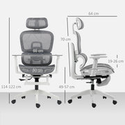 Ergonomic Mesh Office Chair With Adjustable Backrest And Lumbar Support, Grey and White