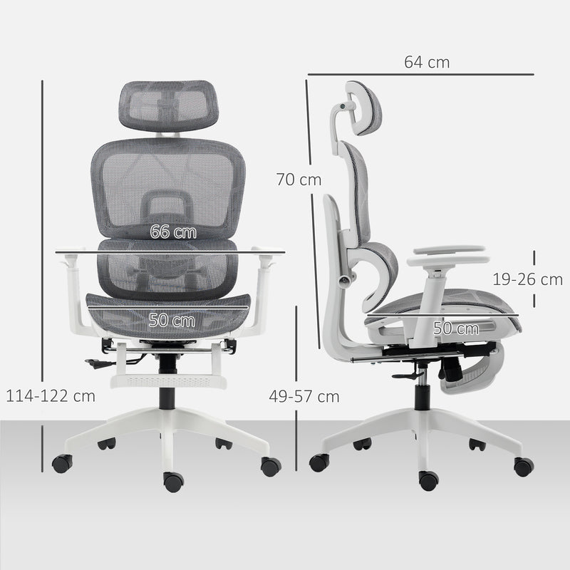 Ergonomic Mesh Office Chair With Adjustable Backrest And Lumbar Support, Grey and White