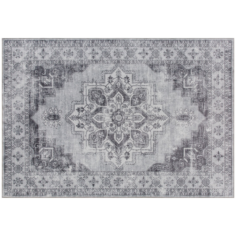 Vintage Style Washable Flannel Rug Non Slip Carpet for Living Room or Bedroom Grey 170x120cm