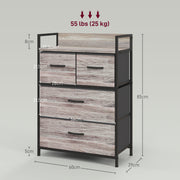 Rustic Chest with 4 Fabric Drawers for Bedroom or Hallway Storage Grey Wood Effect