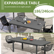 Charcoal Grey 6 to 8 Seater Aluminium Rectangular Garden Table Extending Patio Dining Furniture