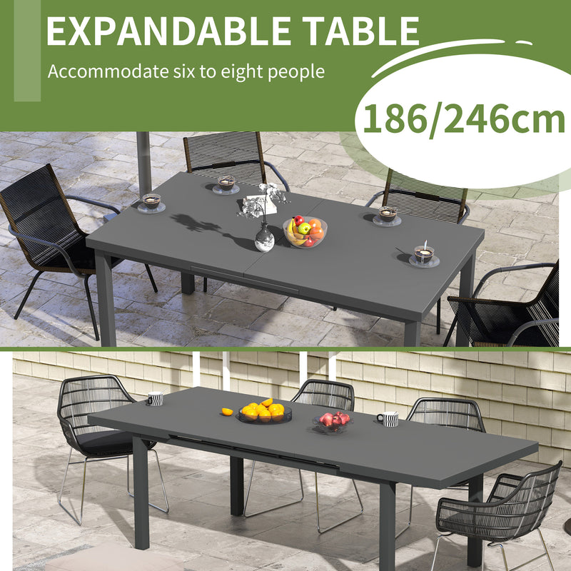 Charcoal Grey 6 to 8 Seater Aluminium Rectangular Garden Table Extending Patio Dining Furniture