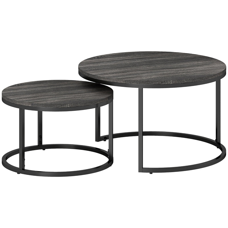 Set of 2 Nesting Coffee Tables with Marble Effect Tops Ideal for Living Room Black