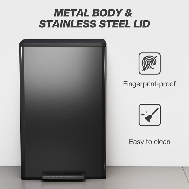 45L Pedal Kitchen Bin with Soft Close Lid and Removable Inner Bucket, Grey