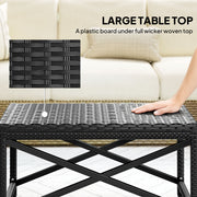 Rattan Garden Side Table with Sturdy Metal Frame for Outdoor Drinks and Snacks Black Outsunny
