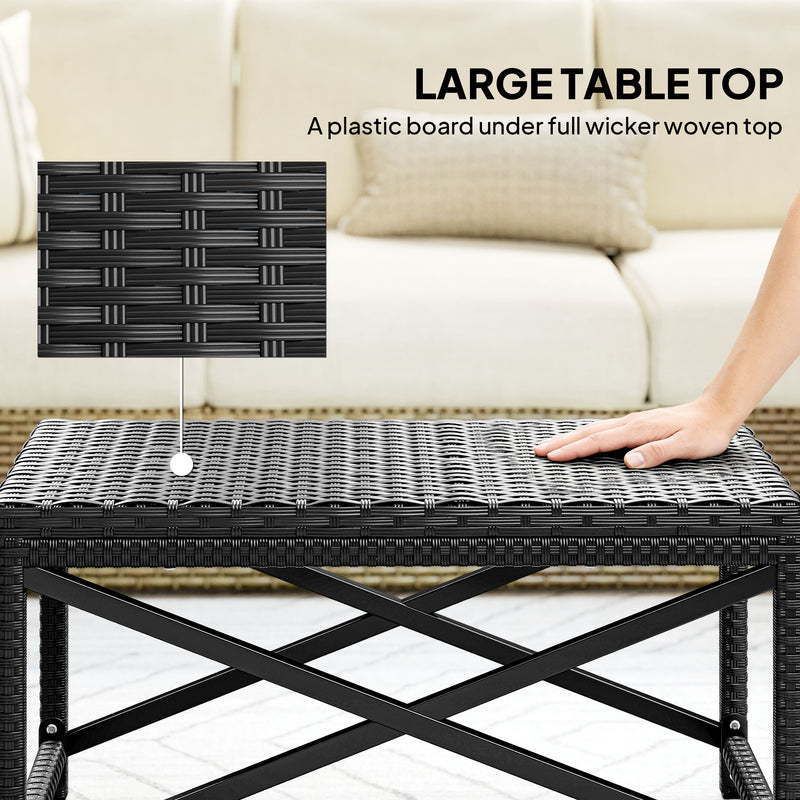 Rattan Garden Side Table with Sturdy Metal Frame for Outdoor Drinks and Snacks Black Outsunny