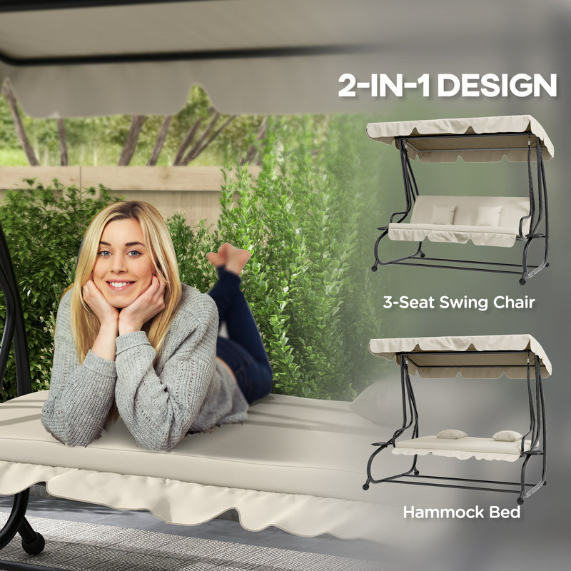 Cream Convertible 3 Seater Swing Chair Bed for Garden and Patio by Outsunny