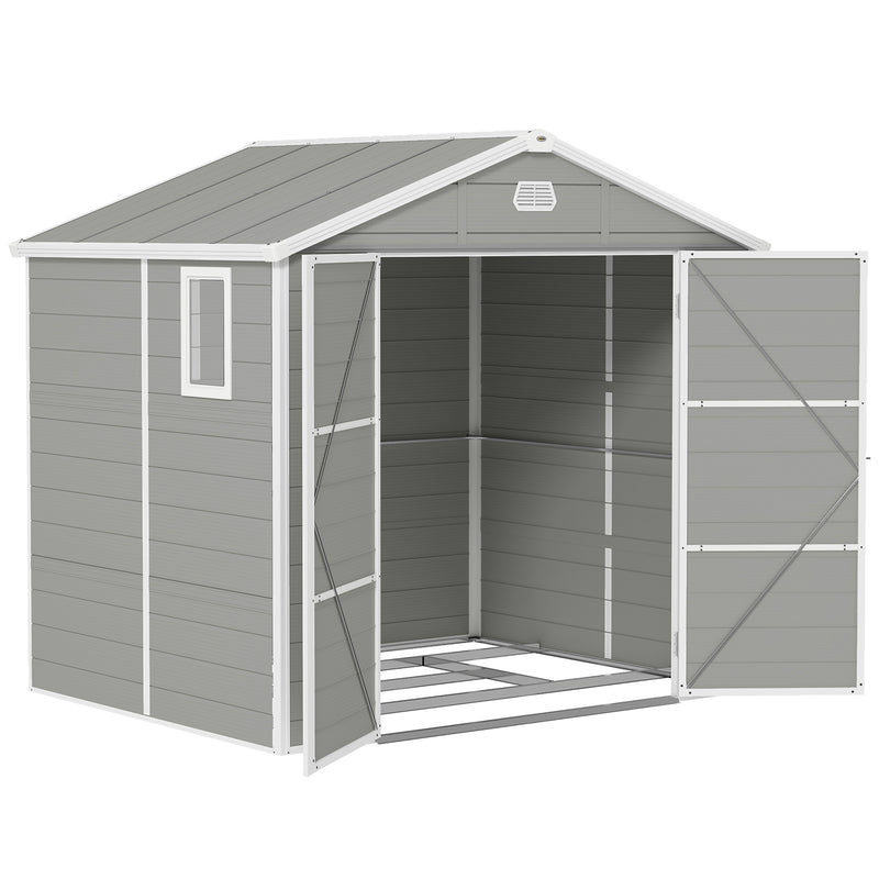 Grey Plastic Garden Shed With Foundation Kit, 7.9ft x 6.2ft by Outsunny