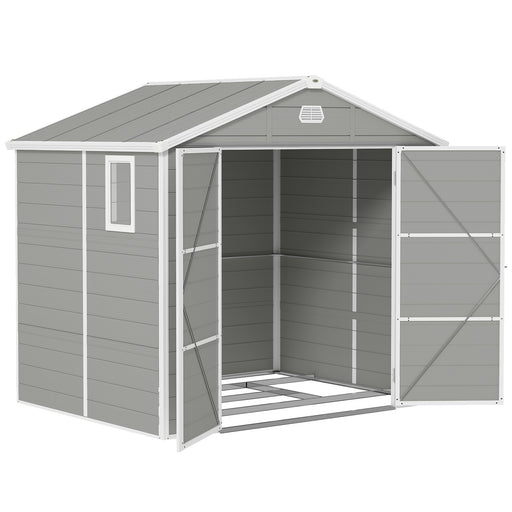 Grey Plastic Garden Shed With Foundation Kit, 7.9ft x 6.2ft by Outsunny
