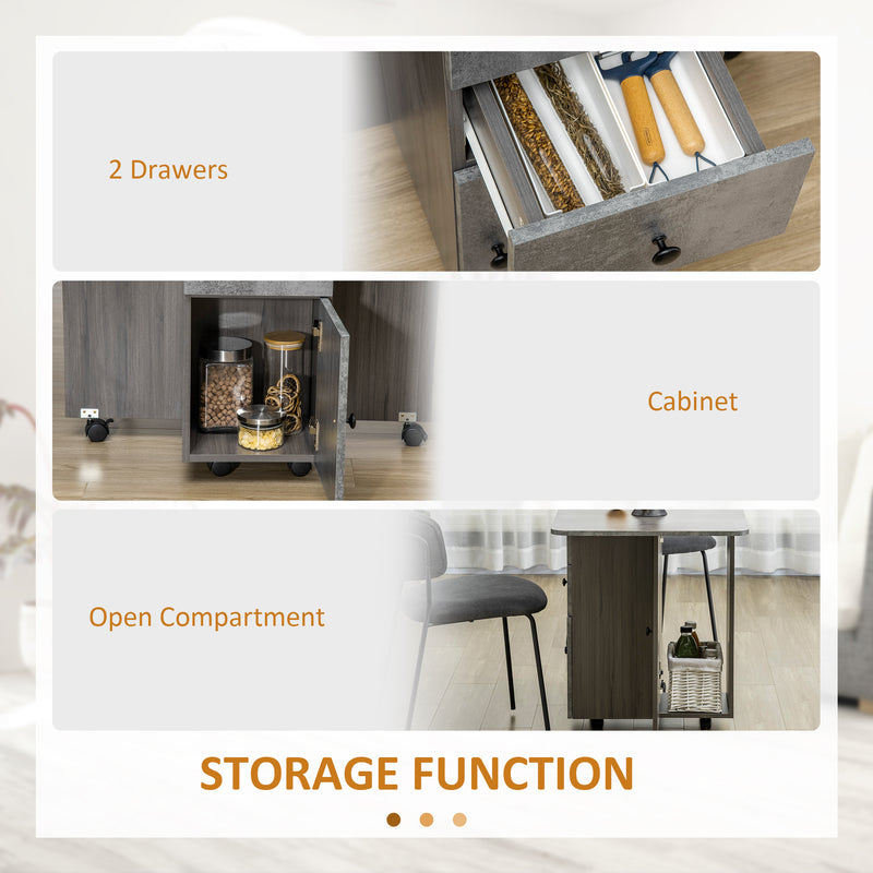 Drop Leaf Dining Table 6 Seater with Storage Shelves Space Saving Design Mixed Grey