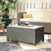 Rattan Garden Coffee Table with Glass Top for Patio or Conservatory Use Light Grey AOSOM