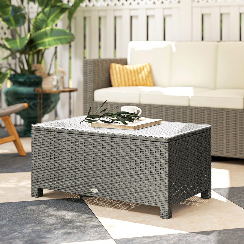 Rattan Garden Coffee Table with Glass Top for Patio or Conservatory Use Light Grey AOSOM