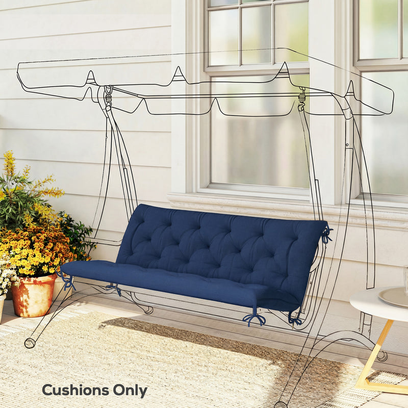 Bench Cushion for Three Seater Garden Bench or Swing Chair with Ties Dark Blue AOSOM
