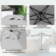 Light Grey 3m Cantilever Overhanging Parasol With Cross Base by Outsunny