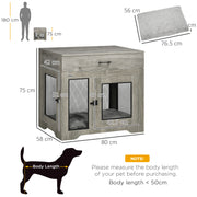 Dog Crate End Table with Two Doors and Storage Drawer for Medium Dogs Grey