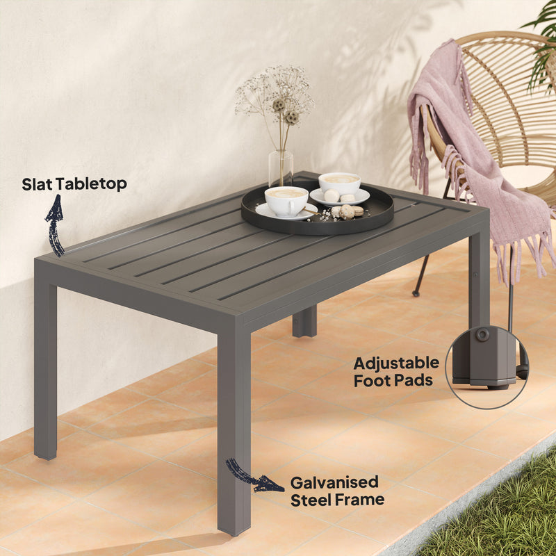 Grey Rectangular Outdoor Side Table with Steel Frame and Slatted Top for Garden by Outsunny