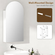 Arched Bathroom Mirror Cabinet with Adjustable Glass Shelves for Storage, White