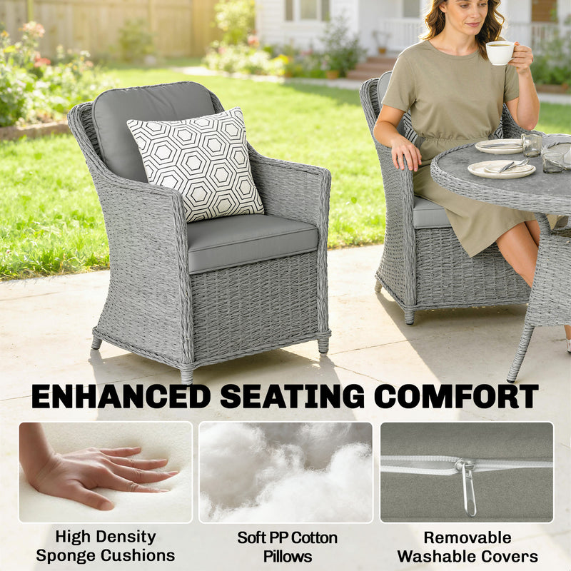 Rattan Garden Dining Set for 6 with Lazy Susan and Cushions for Easy Outdoor Meals Grey