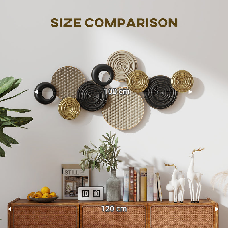 Modern Metal Wall Art With Abstract Multi Disc Design For Living Room Or Hallway, Gold