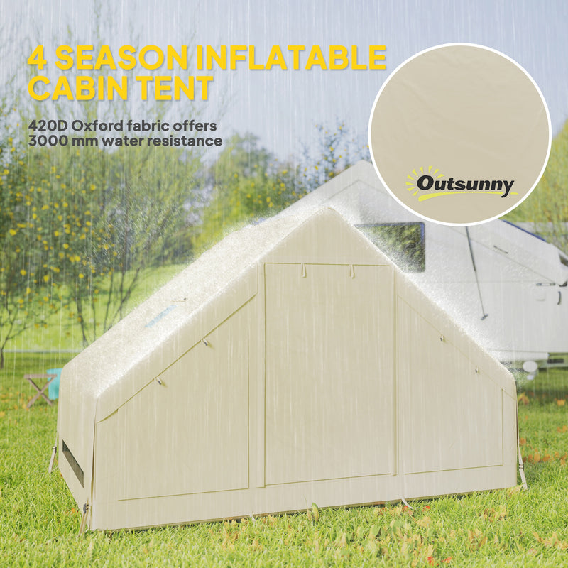 Inflatable 2 to 4 Person Camping Tent with Fast 2 Minute Setup and Weatherproof Design Beige