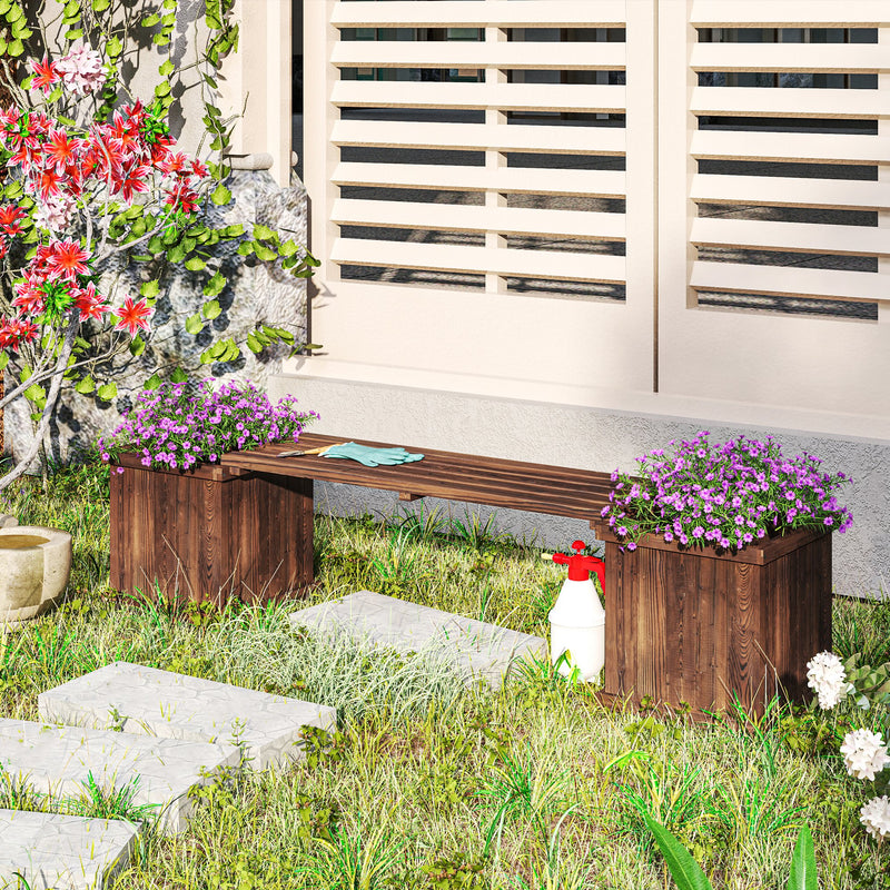 Wooden Raised Garden Planter Bench for Easy Plant Care and Outdoor Seating Carbonised Finish