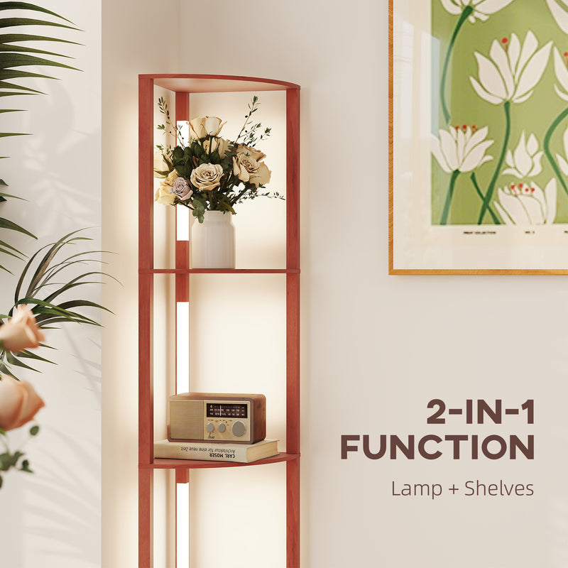 Brown Corner Floor Lamp with Dimmable Warm White LED Light for Living Room or Bedroom by HOMCOM