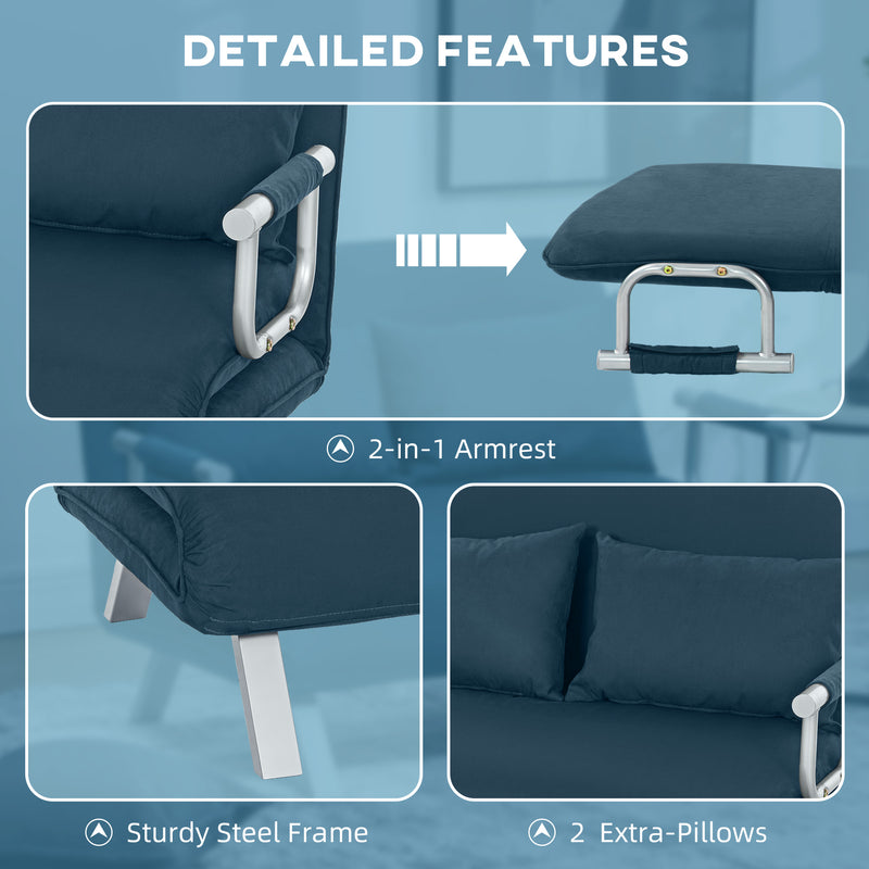 Two Seater Click Clack Sofa Bed Converts to Guest Bed for Small Spaces, Navy Blue