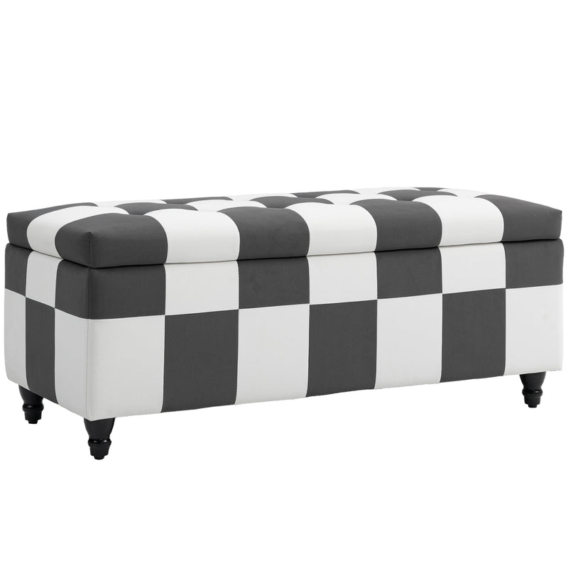 Velvet Storage Ottoman Bench in Dark Grey and White With Lid Ideal for Bedroom or Lounge