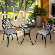 3 Piece Cast Aluminium Garden Bistro Set with Cushions and Parasol Hole Black by Outsunny